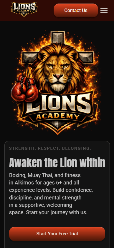 Lions Academy website mobile view